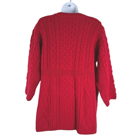 Kilronan Fisherman Cardigan Sweater Large Red Merino Wool Cable Knit CJ-2190 - Picture 4 of 7